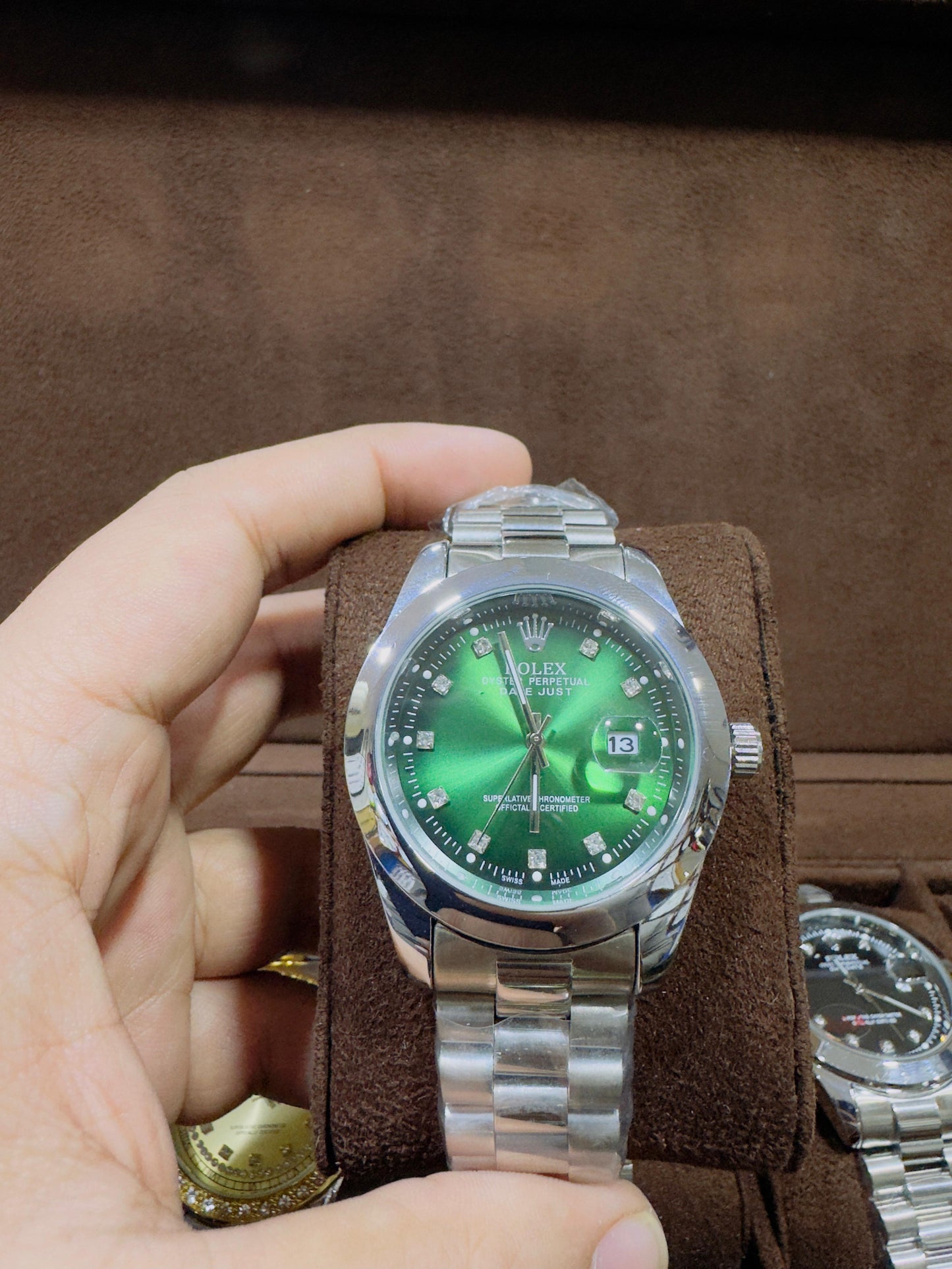 Rolex Silver Chain with green Dial