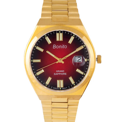 Bonito K-5130-GLD-RED Metal Band Men Watch