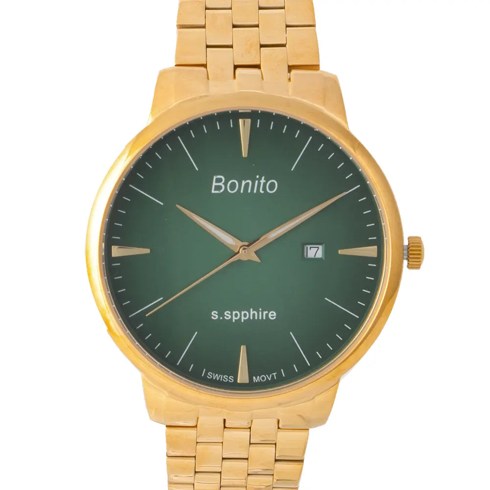 Bonito K-5136-GLD-GRN Metal Band Men Watch